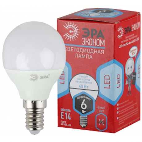 Лампа светодиодная ЭРА ECO LED, Е14, 6Вт