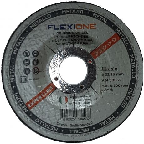 Круг зачистной FLEXIONE для металла, нержавейки, 115х6х22,23мм, A24