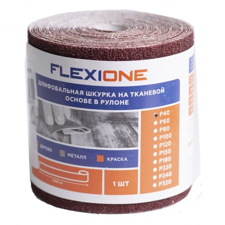 Шкурка шлифовальная FLEXIONE на тканевой основе, рулон, 9,3х500 см, Р40