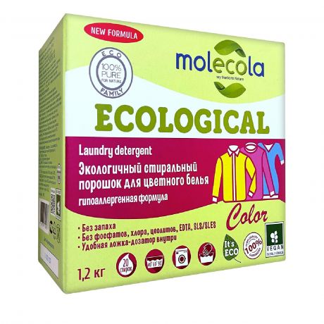 Порошок стиральный Molecola для цветного белья экологичный, 1,2 кг