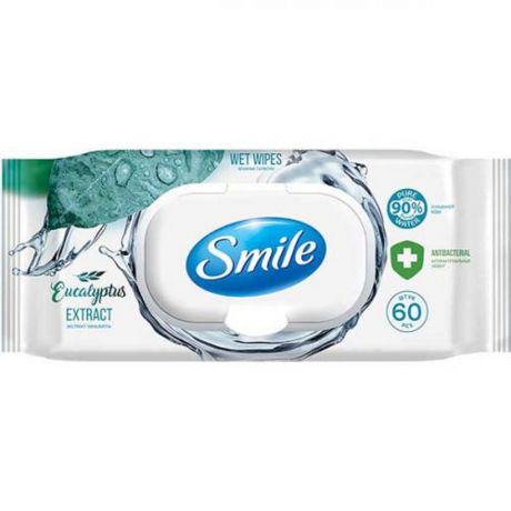 Салфетки влажные SMILE с клапаном, экстракт Эвкалипта, 60 шт