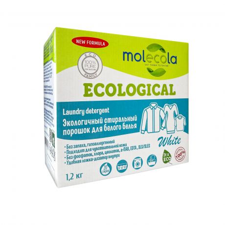 Порошок стиральный Molecola для белого белья, экологичный, 1,2 кг