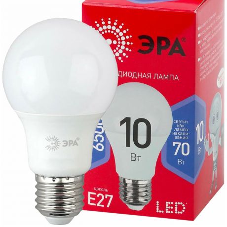 Лампа светодиодная ЭРА LED, 10Вт, Е27, груша, матовая, холодный свет