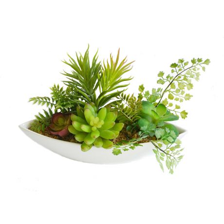 Растение искусственное GREEN BELT Композиция из суккулентов, h16см, зеленый, керамическое кашпо