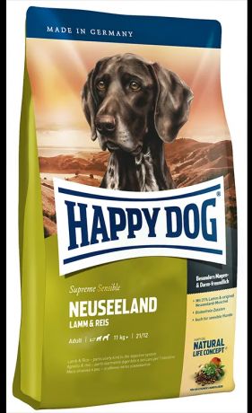 Happy Dog Neuseeland корм для собак средних и крупных пород при чувствительном пищеварении, с ягненком и рисом, 12,5 кг