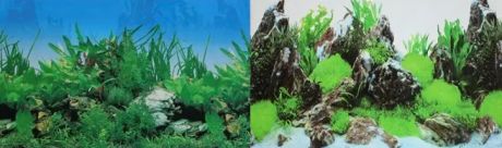 Prime Фон для аквариума двусторонний Растительный/Скалы с растениями 30х60см(9003/9028)