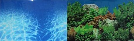 Prime Фон для аквариума двусторонний Синее море/Растительный пейзаж 30х60см(9063/9071)