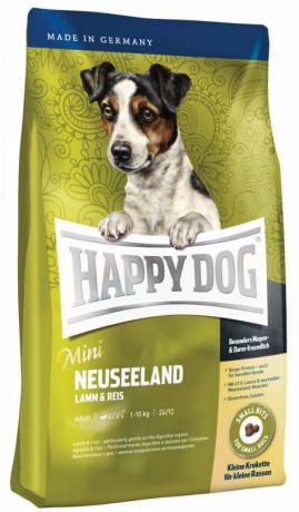 Happy Dog Mini Neuseeland корм для собак мелких пород весом до 10 кг при чувствительном пищеварении, с ягненком и рисом, 4 кг