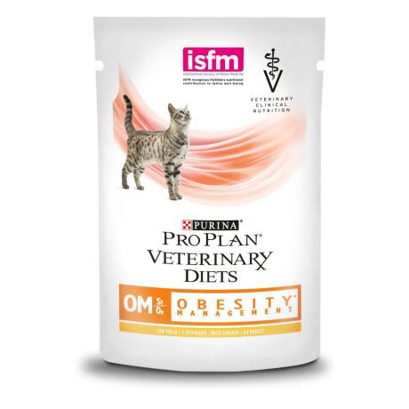 Purina Veterinary Diets OM ST/OX Obesity Management влажный корм для взрослых кошек для снижения избыточной массы тела и регуляции поступления глюкозы, с курицей, в соусе, 85 г
