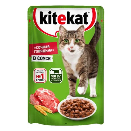 Kitekat Влажный корм для кошек, с говядиной в соусе, 85 г