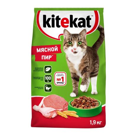 Kitekat Корм для взрослых кошек, мясной пир, 1,9 кг