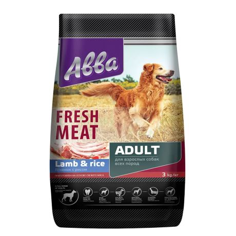 Aвва Premium Fresh Meat Adult сухой корм для собак всех пород старше 1 года, с ягненком и рисом, 3 кг