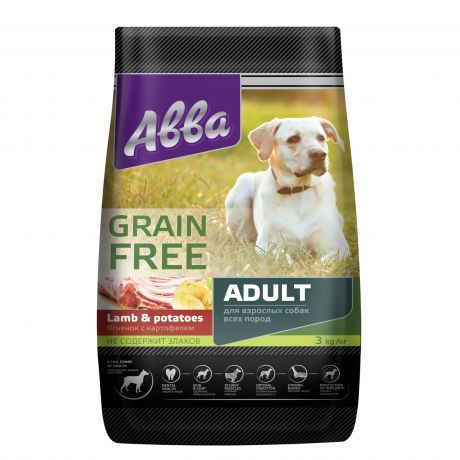 Aвва Premium Grain Free Adult сухой корм для собак всех пород старше 1 года, с ягненком и картофелем, 3 кг