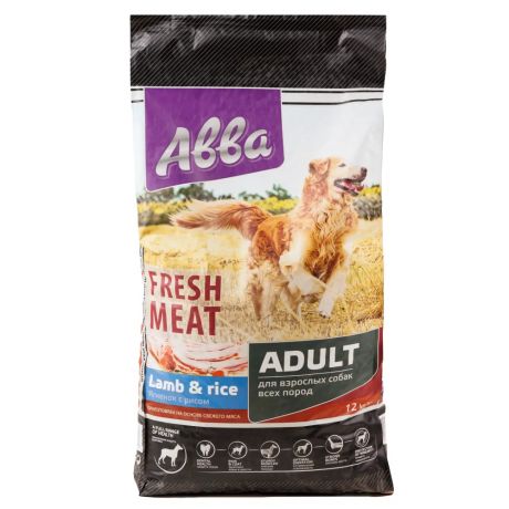 Aвва Premium Fresh Meat Adult сухой корм для собак всех пород старше 1 года, с ягненком и рисом, 12 кг