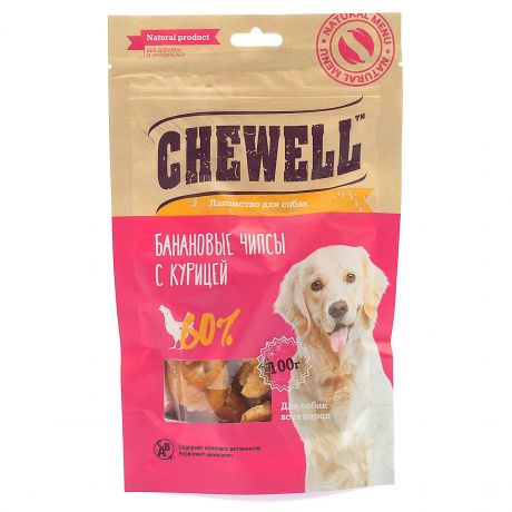 Chewell Лакомство для собак всех пород Банановые чипсы с курицей, 100г