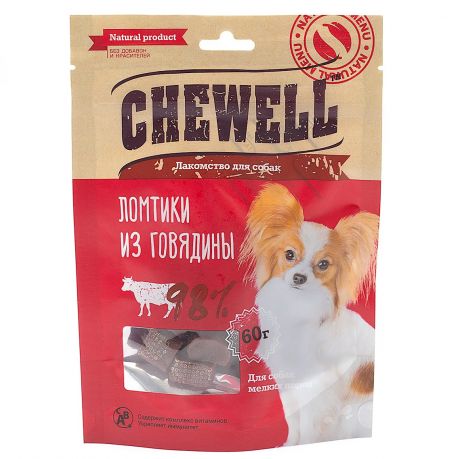 Chewell Лакомство для собак мелких пород Ломтики из говядины, 60г