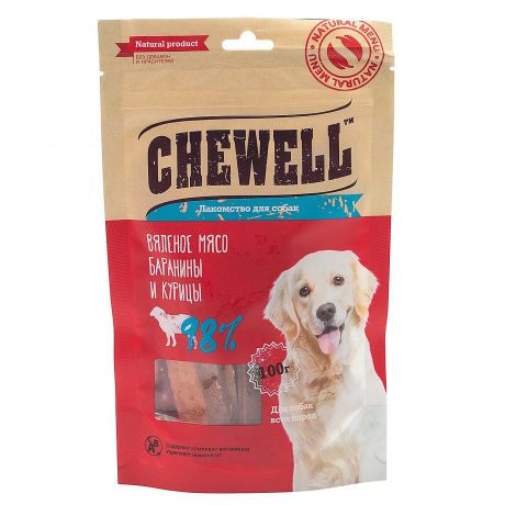 Chewell лакомство для собак всех пород Вяленое мясо баранины и курицы, уп. 100г
