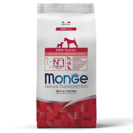 Monge Mini Starter for Mother and Baby корм для щенков мелких пород (с 2-х недель), беременных и кормящих собак, с курицей, 1,5 кг