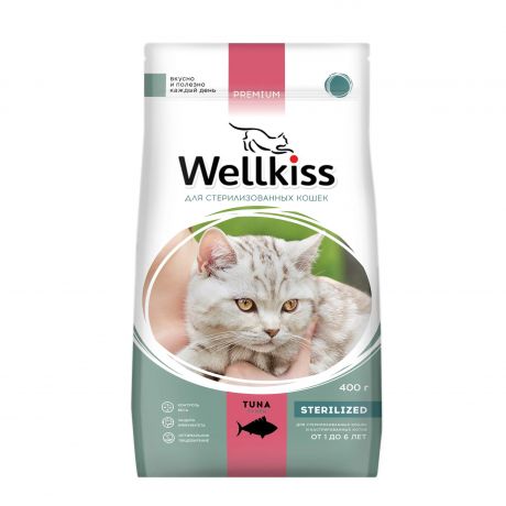 Wellkiss Корм сухой для стерилизованных кошек с тунцом, 400г