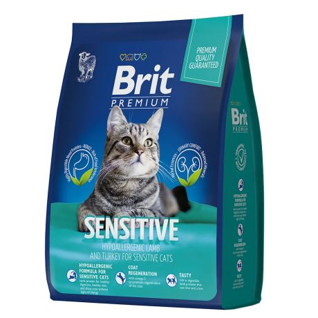 Brit Premium Cat Sensitive сухой корм для кошек с чувствительным пищеварением с ягненком и индейкой, 2 кг