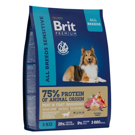 Brit Корм сухой для взрослых собак всех пород чувствительное пищеварение ягненок/индейка, 3 кг