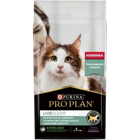 Pro Plan ® LiveClear Sterilised сухой корм для взрослых кошек для снижения количество аллергенов в шерсти с индейкой, 1,4 кг