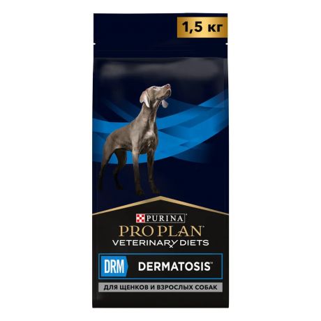 Purina Veterinary Diets DRM Dermatosis сухой корм для щенков и взрослых собак при дерматозах и выпадении шерсти, 1,5 кг