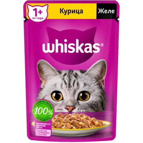 Whiskas Влажный корм для кошек, желе с курицей, 75 г