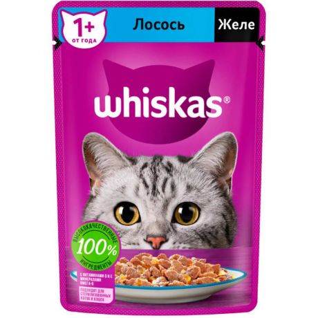 Whiskas Влажный корм для кошек, желе с лососем, 75 г