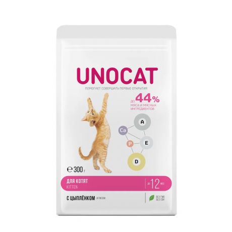 UnoCat Корм сухой для котят с цыпленком и рисом, 300 г