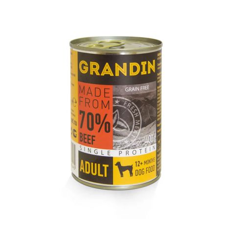 Grandin Adult Консервы для взрослых собак всех пород с говядиной и льняным маслом, 400г