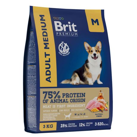Brit Сухой корм для взрослых собак средних пород с курицей, 3 кг