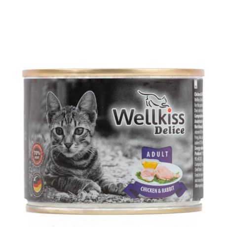 Wellkiss Консервы для кошек с цыпленком и кроликом, 200 г