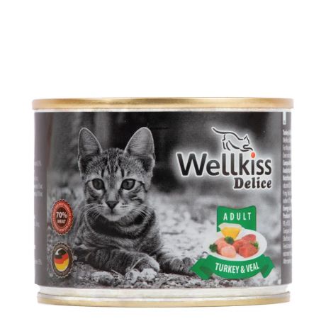 Wellkiss Консервы для кошек индейка и телятина, 200 г