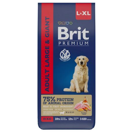 Brit Premium Dog Adult Large and Giant сухой корм для собак крупных и гигантских пород с курицей, 15 кг