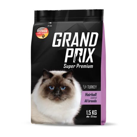 Grand Prix Корм сухой для кошек вывод шерсти с индейкой 1,5 кг