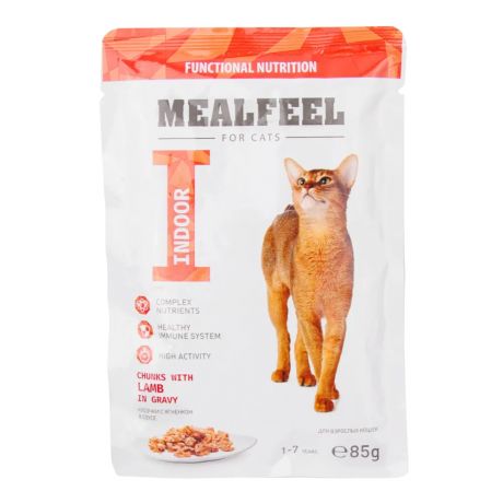 Mealfeel консервированный корм для взрослых кошек ягненок в соусе с кусочками куриного филе
