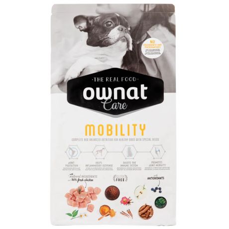 Ownat Adult Care mobility сухой корм для собак всех пород с питательными веществами для поддержки работы суставов, с курицей, 3 кг