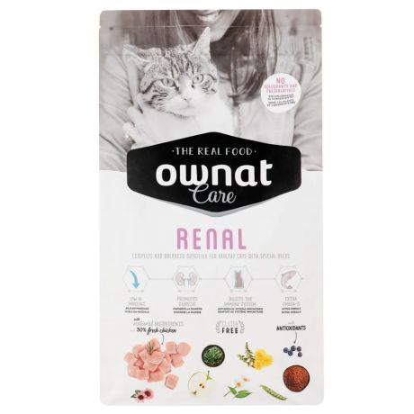 Ownat Adult Care Renal сухой корм для взрослых кошек с хронической почечной недостаточностью, с курицей, 3 кг