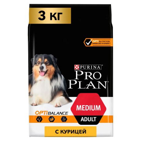 Pro Plan ® Сухой корм для взрослых собак средних пород, с высоким содержанием курицы, 3 кг