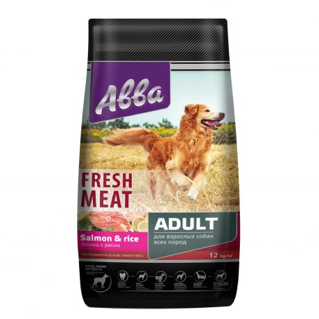 Aвва Premium Fresh Meat Adult сухой корм для собак всех пород старше 1 года, с лососем и рисом, 12 кг