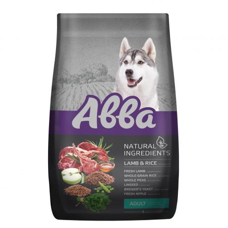Aвва Natural Ingredients сухой корм для взрослых собак с ягненком и рисом, 3кг