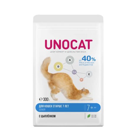 UnoCat Корм сухой для кошек старше 7 лет с цыпленком, 300 г