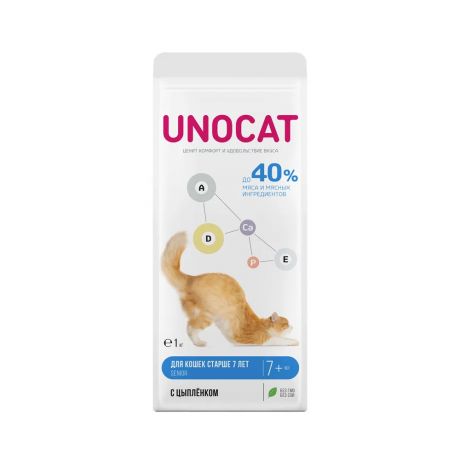 UnoCat Корм сухой для кошек старше 7 лет с цыпленком, 1 кг