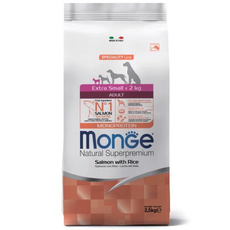 Monge Extra Small Adult корм для взрослых собак миниатюрных пород, с лососем и рисом, 2,5 кг
