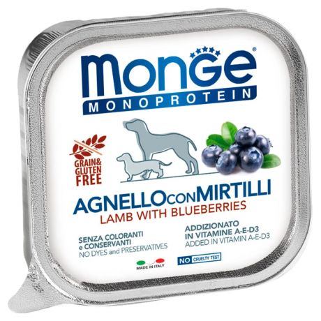 Monge Dog Monoprotein Fruits консервы для собак, паштет из ягненка с черникой, 150г
