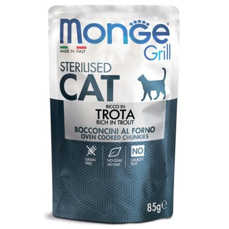 Monge Cat Grill Pouch влажный корм для стерилизованных кошек, вкус итальянскаяфорель, 85г