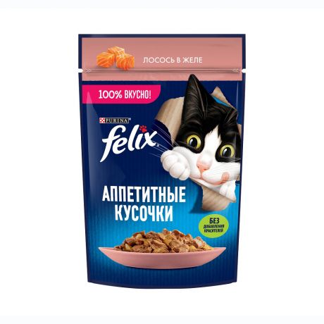 Felix Аппетитные кусочки корм влажный для кошек с лососем, 75г