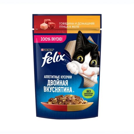 Felix Двойная вкуснятина корм влажный для кошек Говядина и птица, 75г