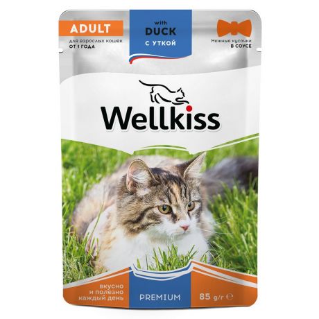 Wellkiss Adult влажный корм для взрослых кошек с уткой в соусе, 85 г
